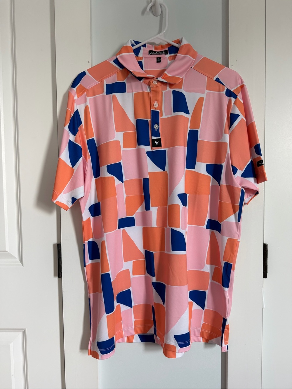 Bad Birdie Men's Geometric Polo - Pink, Coral & Blue